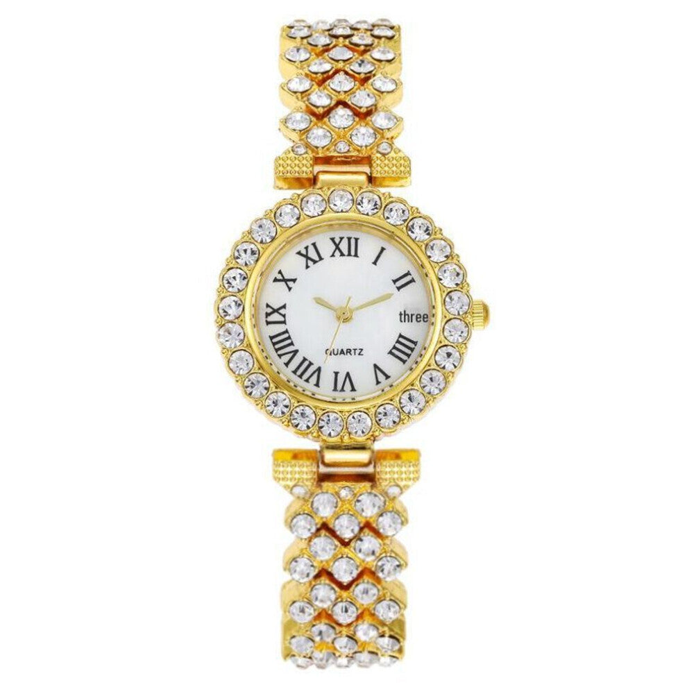 (gold) &quot;fashion Roman Pattern Diamond Quartz Ladies Watch With Bracelet&quot;