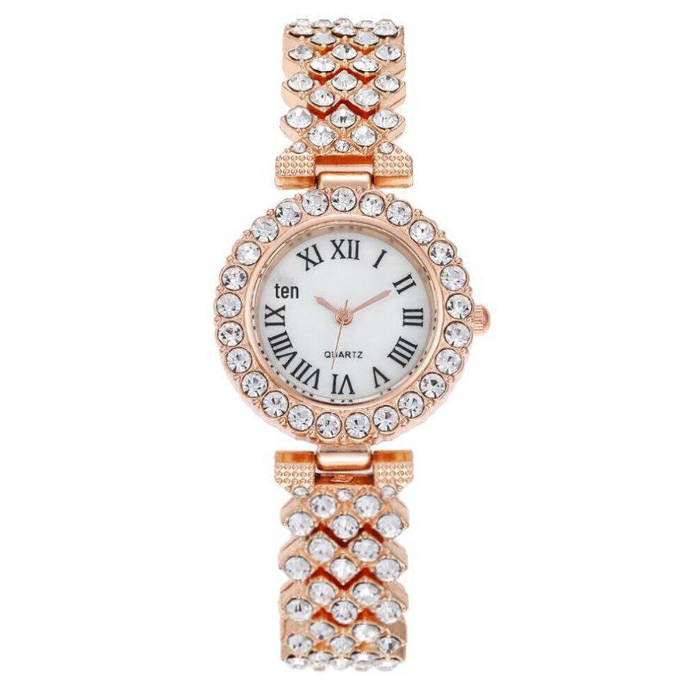 (rose gold) &quot;fashion Roman Pattern Diamond Quartz Ladies Watch With Bracelet&quot;