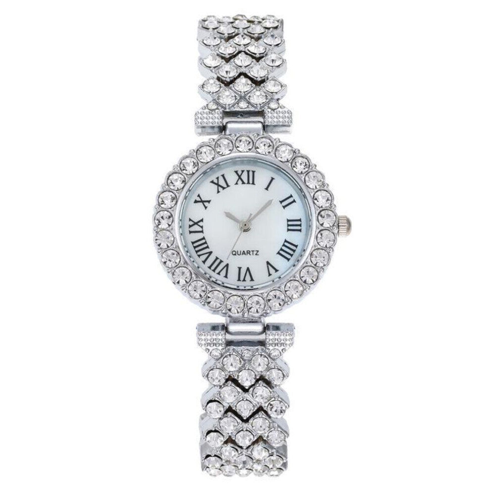 (silver) &quot;fashion Roman Pattern Diamond Quartz Ladies Watch With Bracelet&quot;