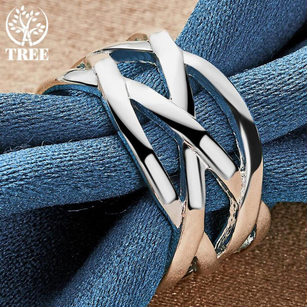 (9#) 925 Sterling Silver Cross Intertwined Ring Jewelry