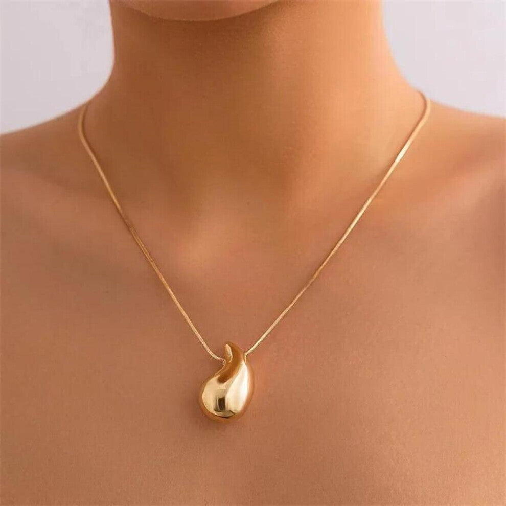 (Gold) Vintage Gold Color Plated Chunky Dome Drop Necklaces for Women Fashion Glossy Thick Teardrop Necklace Jewelry Gifts Wholesale