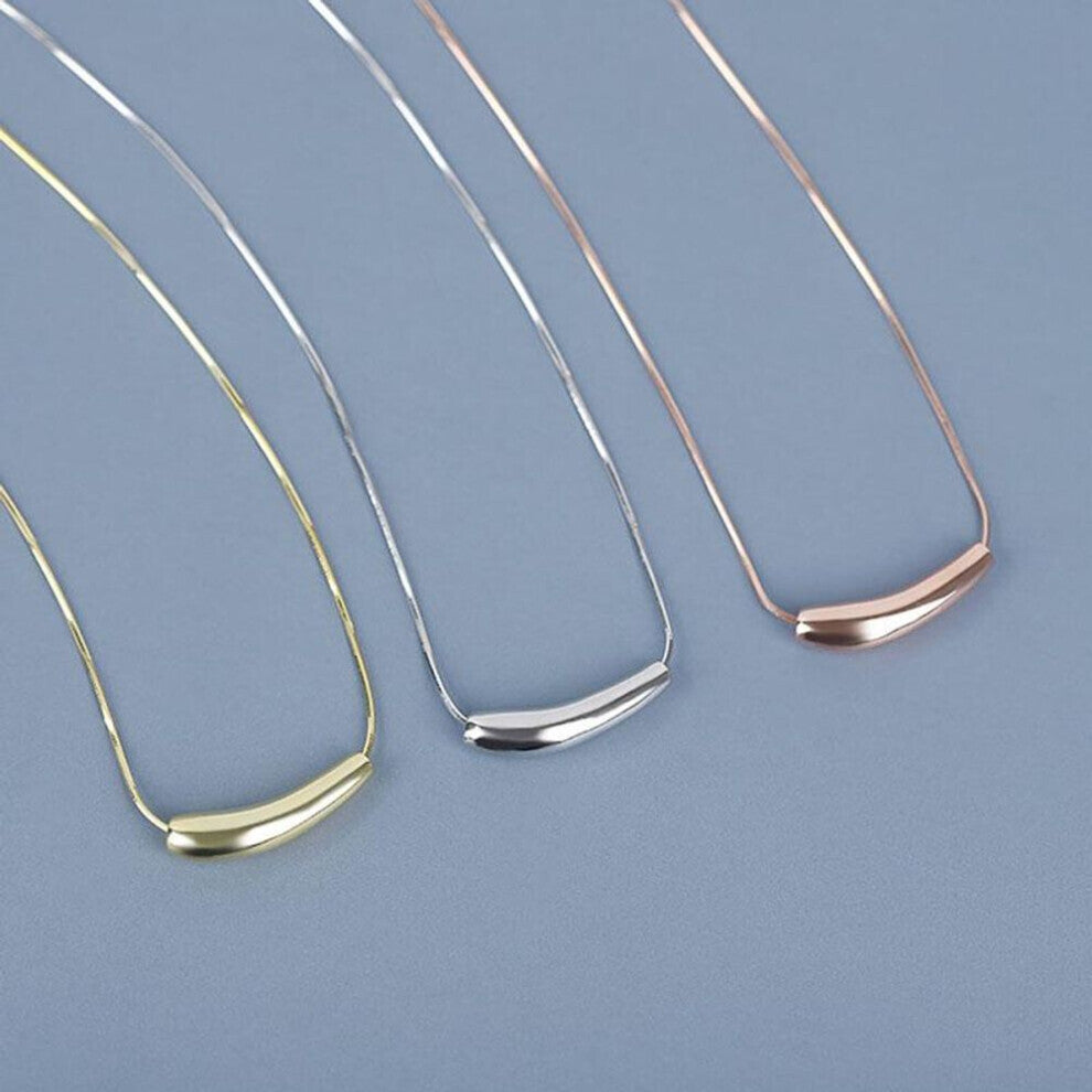 (silver) Anenjery Small Eggplant Bend Tube Snake Chain Necklace For Women Clavicle Chain Charm Necklace S-n637