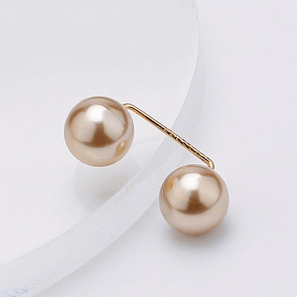 (champagne) Simple Double Pearl Brooch Anti-glare Buckle Neckline Cardigan Pearl Buckle Pin Fixed Clothes Elegant Brooch Ladies Jewelry