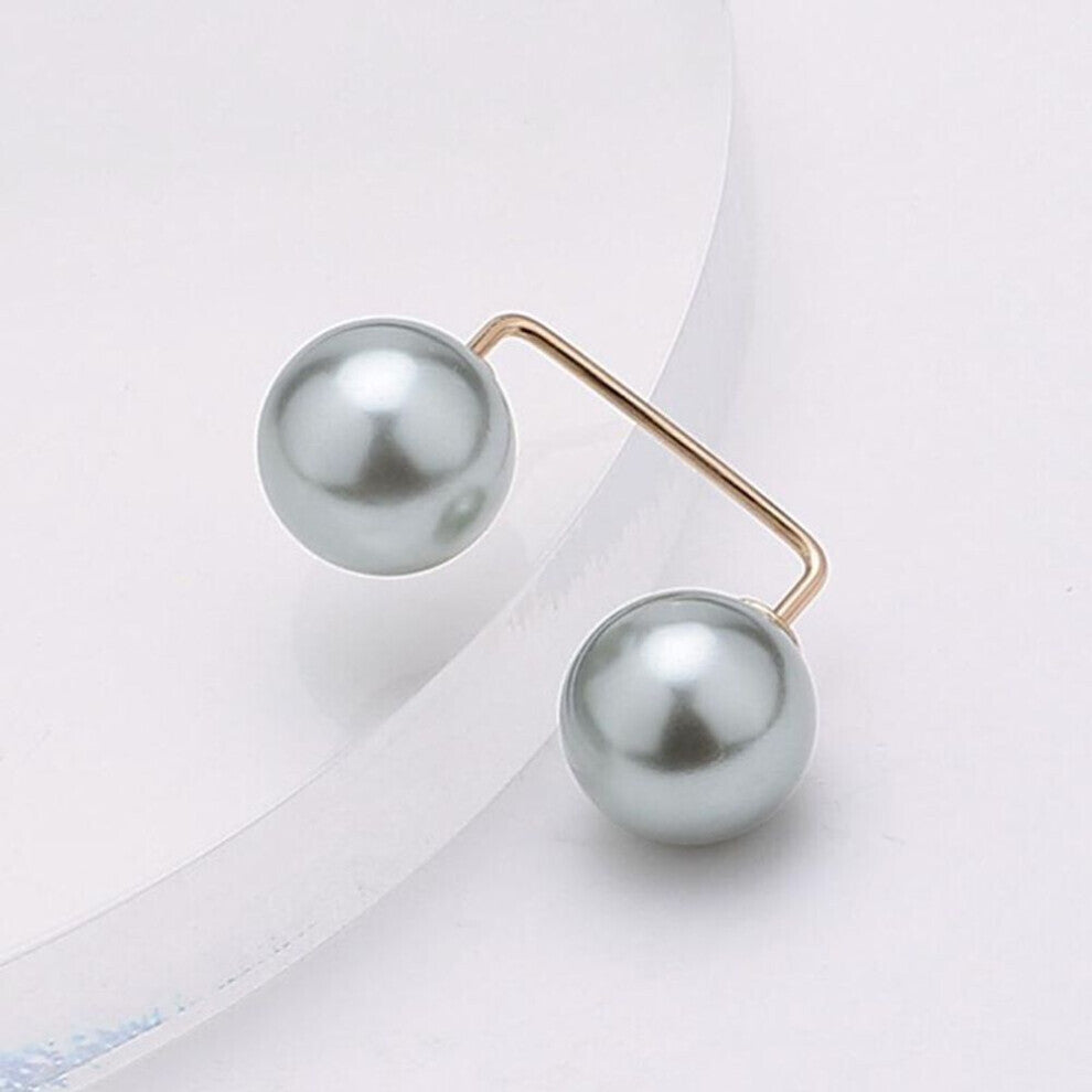 (grey) Simple Double Pearl Brooch Anti-glare Buckle Neckline Cardigan Pearl Buckle Pin Fixed Clothes Elegant Brooch Ladies Jewelry