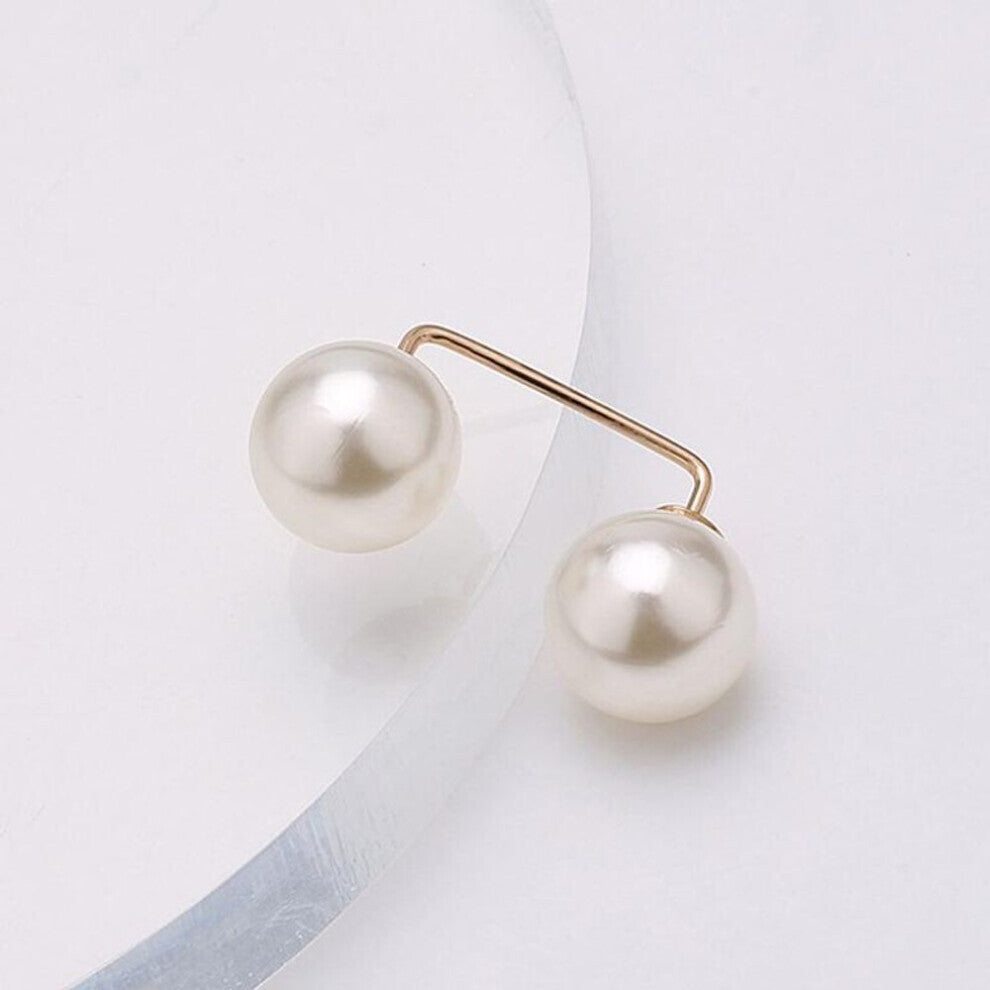 (white) Simple Double Pearl Brooch Anti-glare Buckle Neckline Cardigan Pearl Buckle Pin Fixed Clothes Elegant Brooch Ladies Jewelry