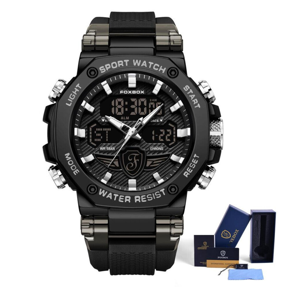 (black) Lige X Foxbox Fashion Sports Men&apos;s Watch Led Digital Clock Silicone Waterproof Military Watch