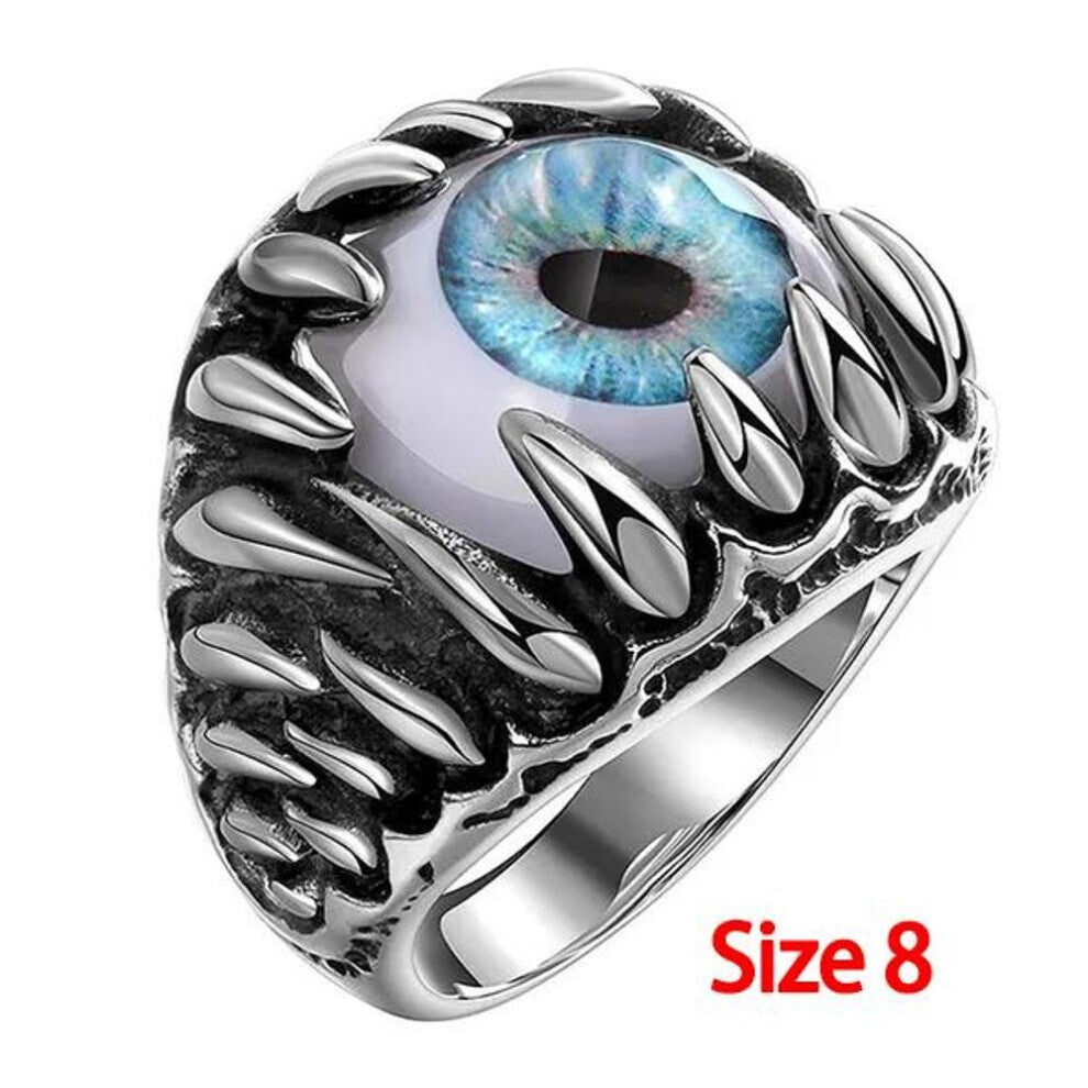 (8) Men&apos;s Jewelry Steampunk Stainless Steel Gothic Biker Claws Cool Skull Biker Vivid Eye Ring Vintage Punk Devil Eye Eyeball Rings