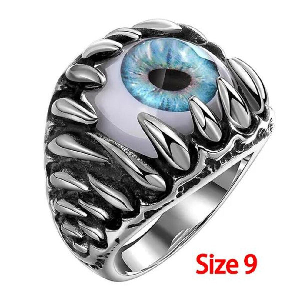 (9) Men&apos;s Jewelry Steampunk Stainless Steel Gothic Biker Claws Cool Skull Biker Vivid Eye Ring Vintage Punk Devil Eye Eyeball Rings