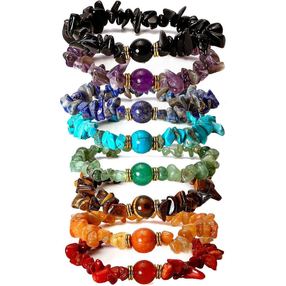 (As show, One size) Women 7 Chakra Bracelets Crystal Healing Chip Stone Stretch Bracelets for Women Reiki Yoga Anxiety