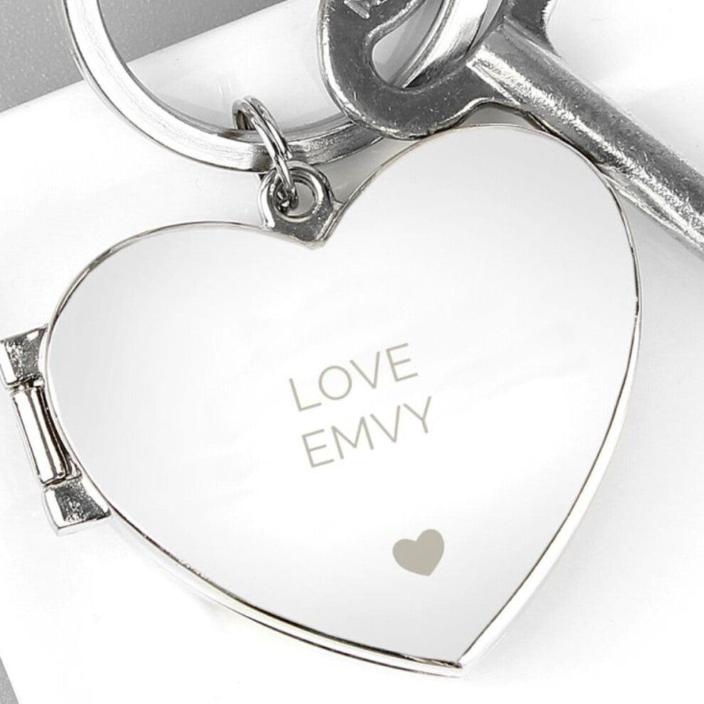 (Silver) EMVY Heart Locket Photo Frame Keyring, 4 x 4.8 cm, Nickel Plated, 2 Photo Slots