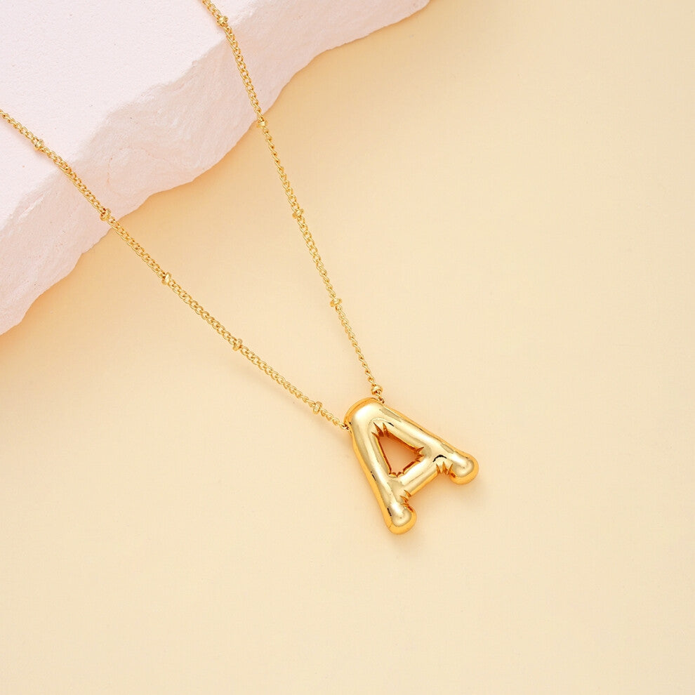 (Aaya) Gold Plated Chunky Alphabet Balloon Bubble Initial Letter Pendant Necklace