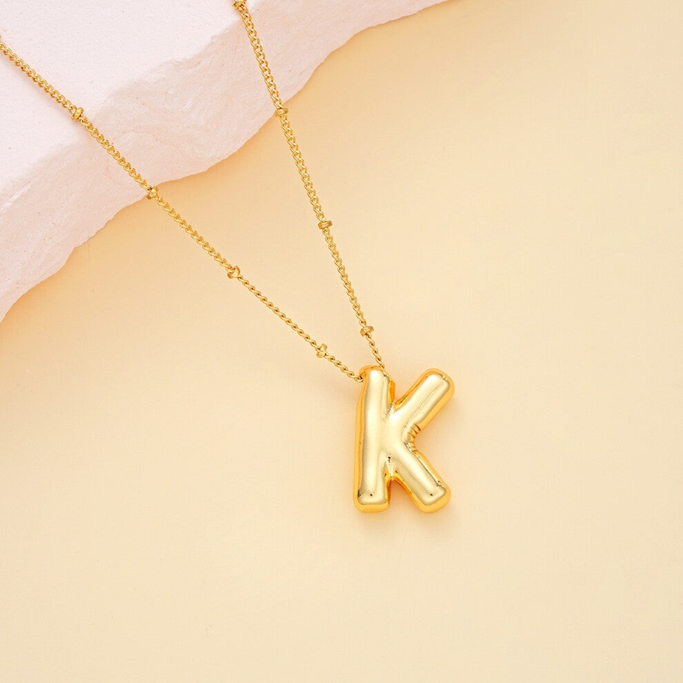 (Kaya) Gold Plated Chunky Alphabet Balloon Bubble Initial Letter Pendant Necklace