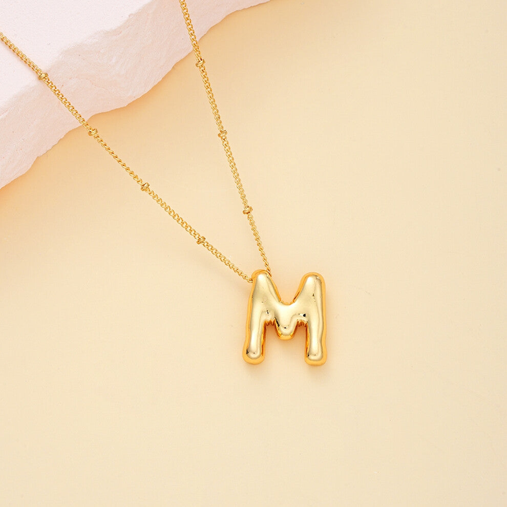 (Maya) Gold Plated Chunky Alphabet Balloon Bubble Initial Letter Pendant Necklace