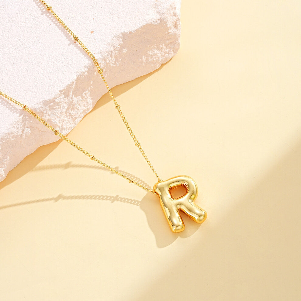 (Raya) Gold Plated Chunky Alphabet Balloon Bubble Initial Letter Pendant Necklace