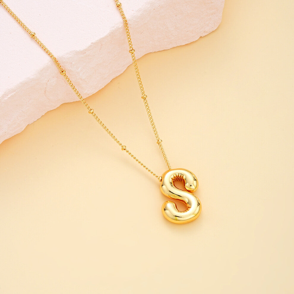 (Saya) Gold Plated Chunky Alphabet Balloon Bubble Initial Letter Pendant Necklace
