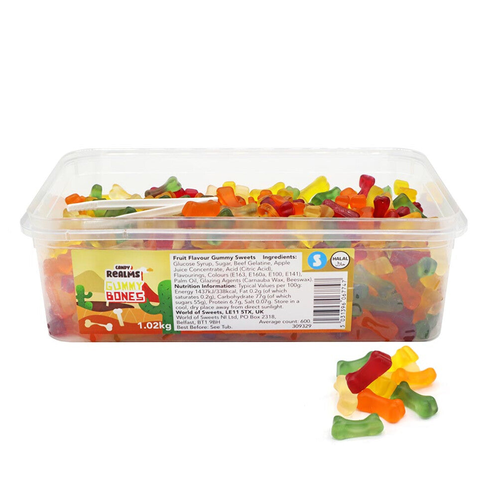 Candy Realms Gummy Bones 1p Tub 1.02kg