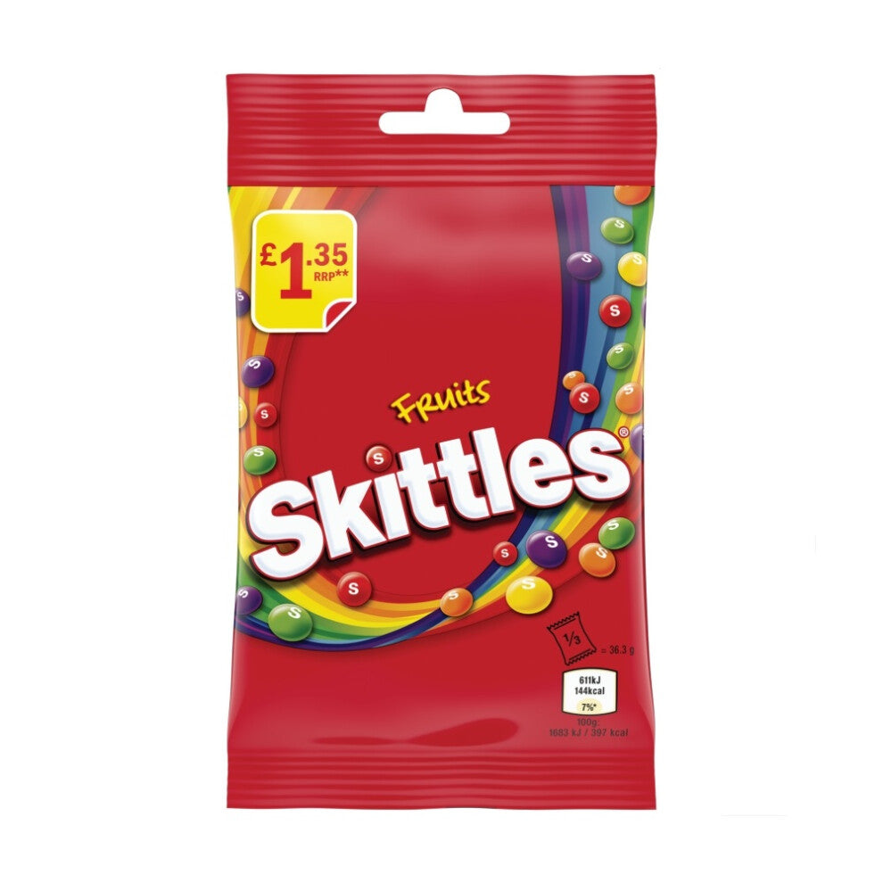 Skittles Vegan Chewy Sweets Fruit Flavoured Treat Bag 1.35 PMP 109g