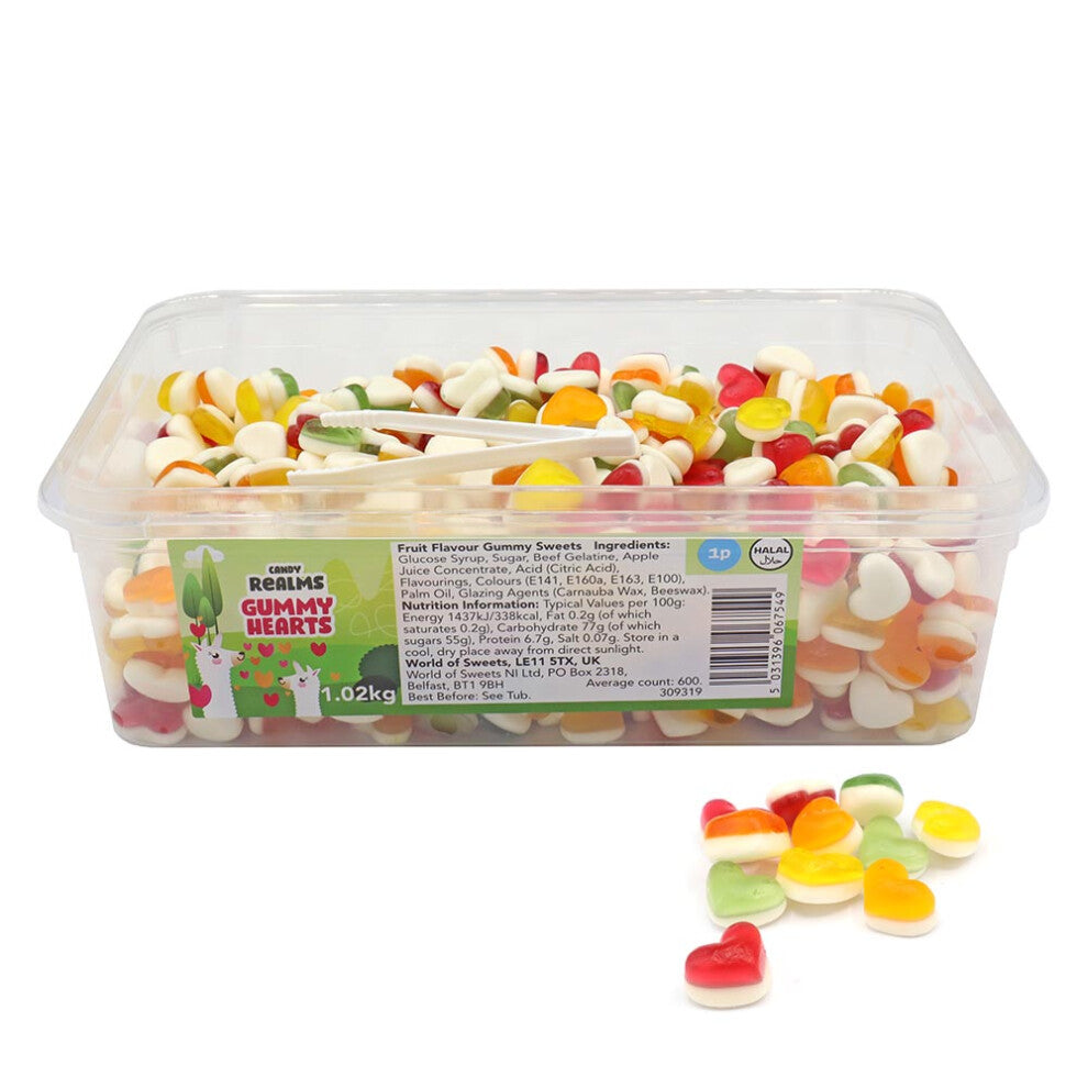 Candy Realms Gummy Hearts 1p Tub 1.02kg