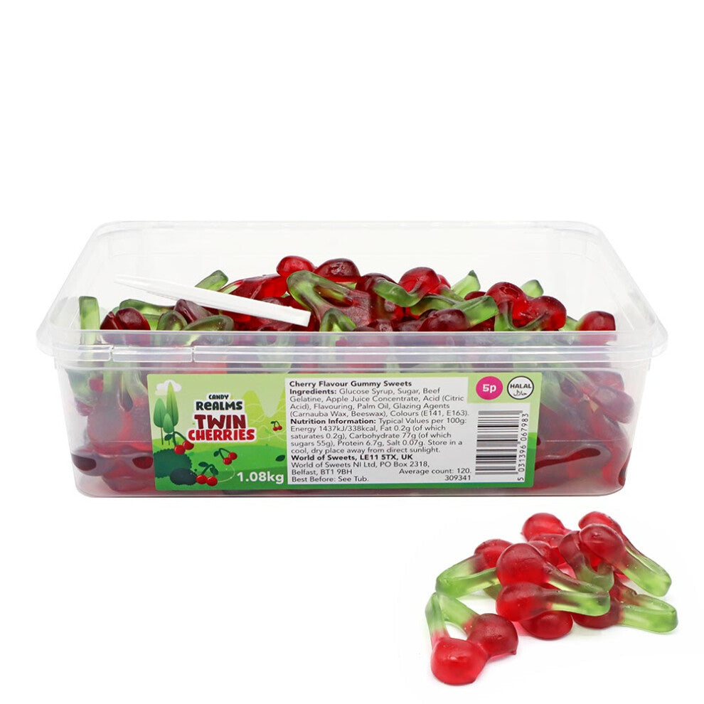 Candy Realms Twin Cherries 5p Tub 1.08kg
