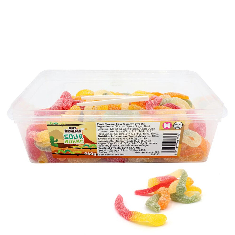 Candy Realms Sour Worms Tub 960g