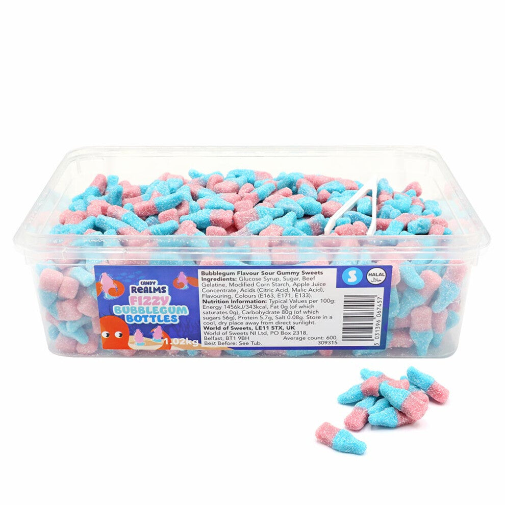 Candy Realms Fizzy Bubblegum Bottles 1p Tub 1.02kg