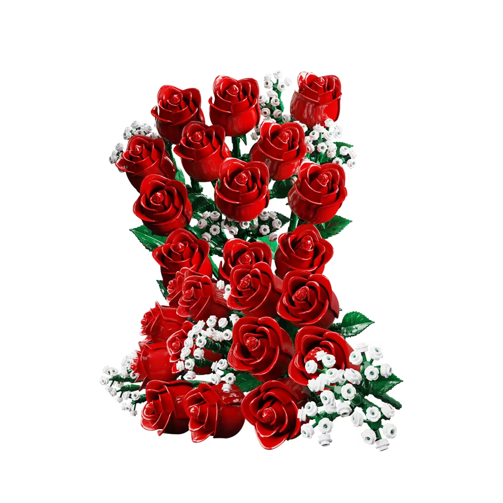 968PC Romantic Rose Flower Bouquet Building Blocks Creative Home Desk Plant Decoration Assemble Bricks Toys For Gifts Girls Lady