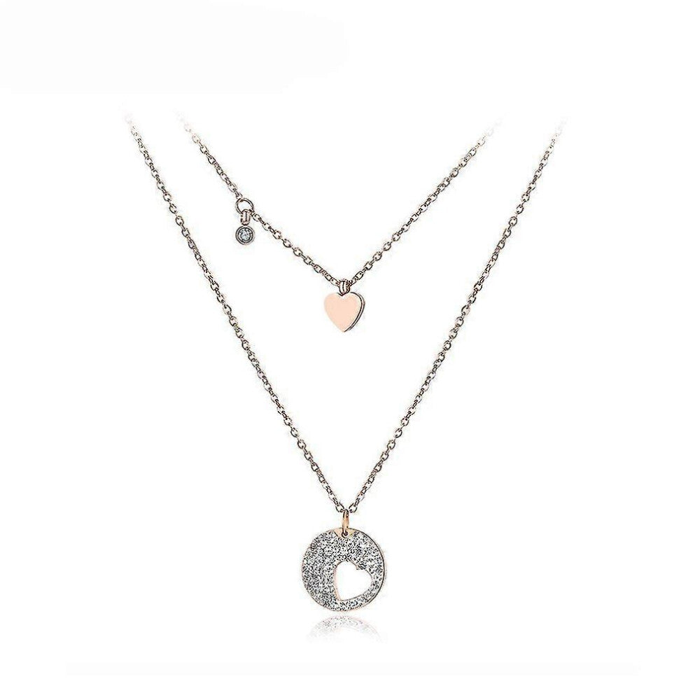 (As show, One size) Classic Cubic Zirconia Heart Chokers Necklaces Pave Setting Rhinestone Gold Color Stainless Steel Female Jewelry N18034