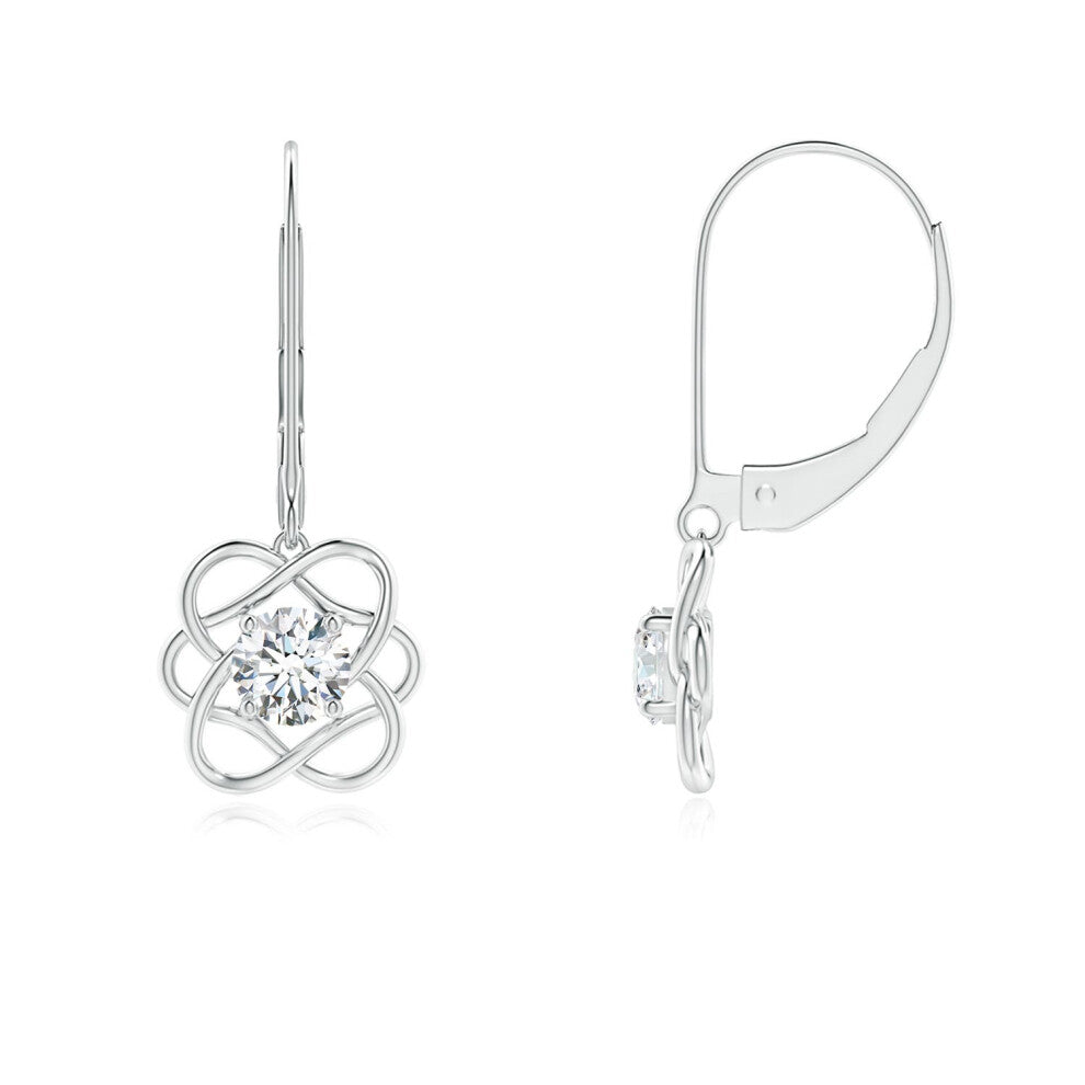 (14K Gold, 4.1mm) Lab-Grown-Solitaire Diamond Intertwined Flower Dangle Earrings(Colour: F-G | Clarity: VS)