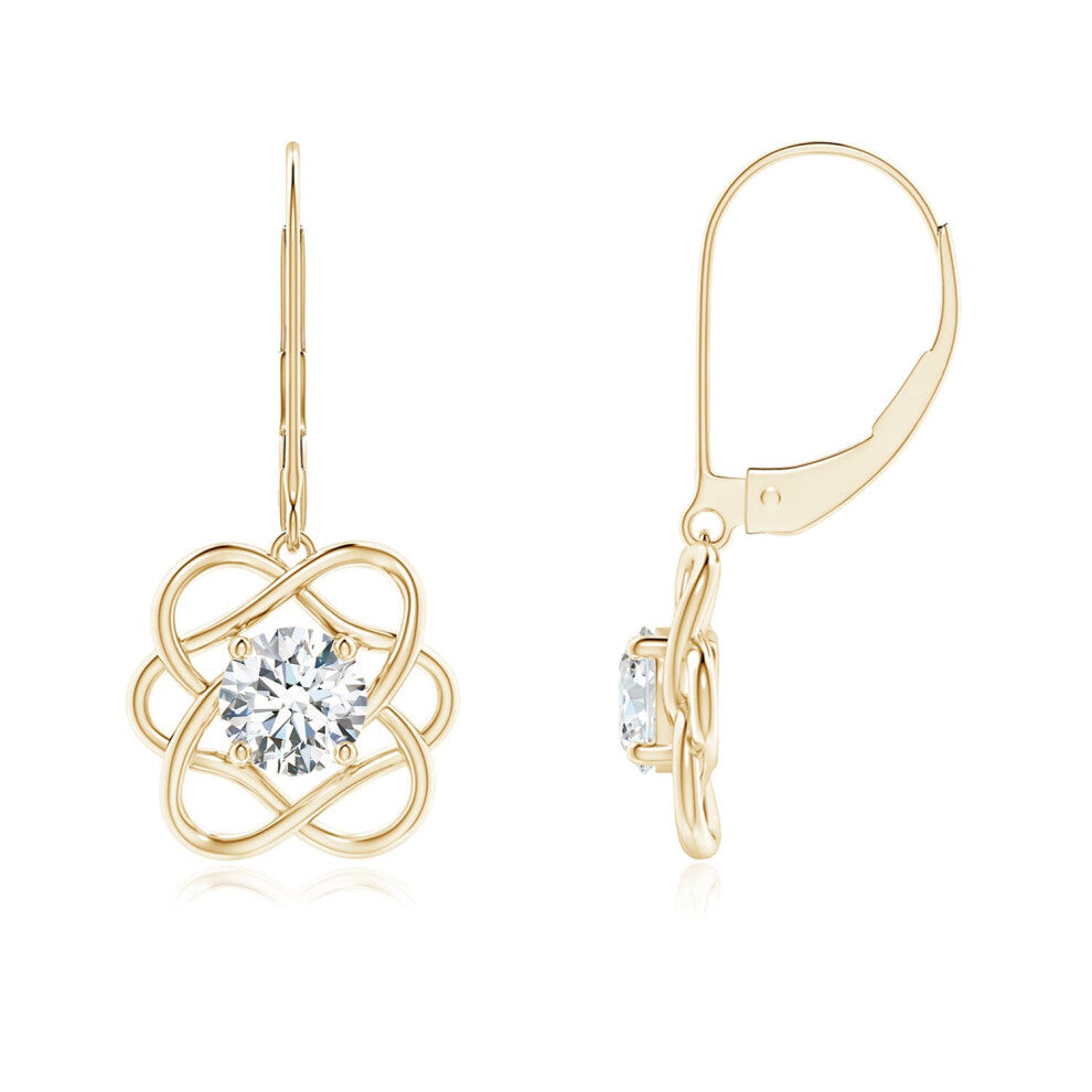 (14K Gold, 5.1mm) Lab-Grown-Solitaire Diamond Intertwined Flower Dangle Earrings(Colour: F-G | Clarity: VS)