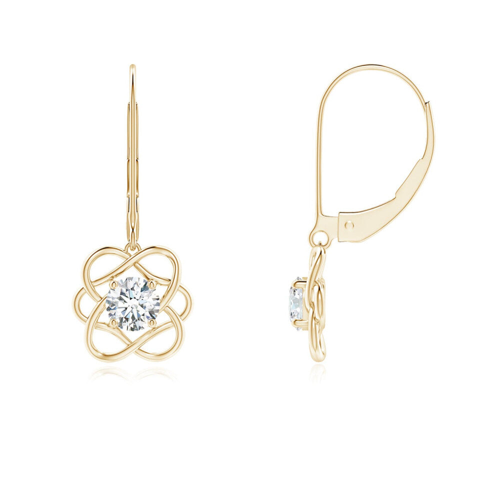 (9K Gold, 4.1mm) Lab-Grown-Solitaire Diamond Intertwined Flower Dangle Earrings(Colour: F-G | Clarity: VS)