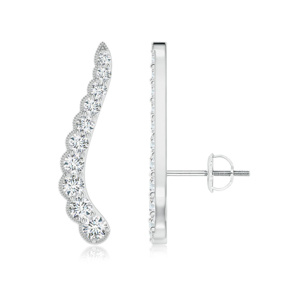 (9K Gold, 2.5mm) Lab-Grown Diamond Wavy Ear Climbers with Milgrain(Colour: F-G | Clarity: VS)