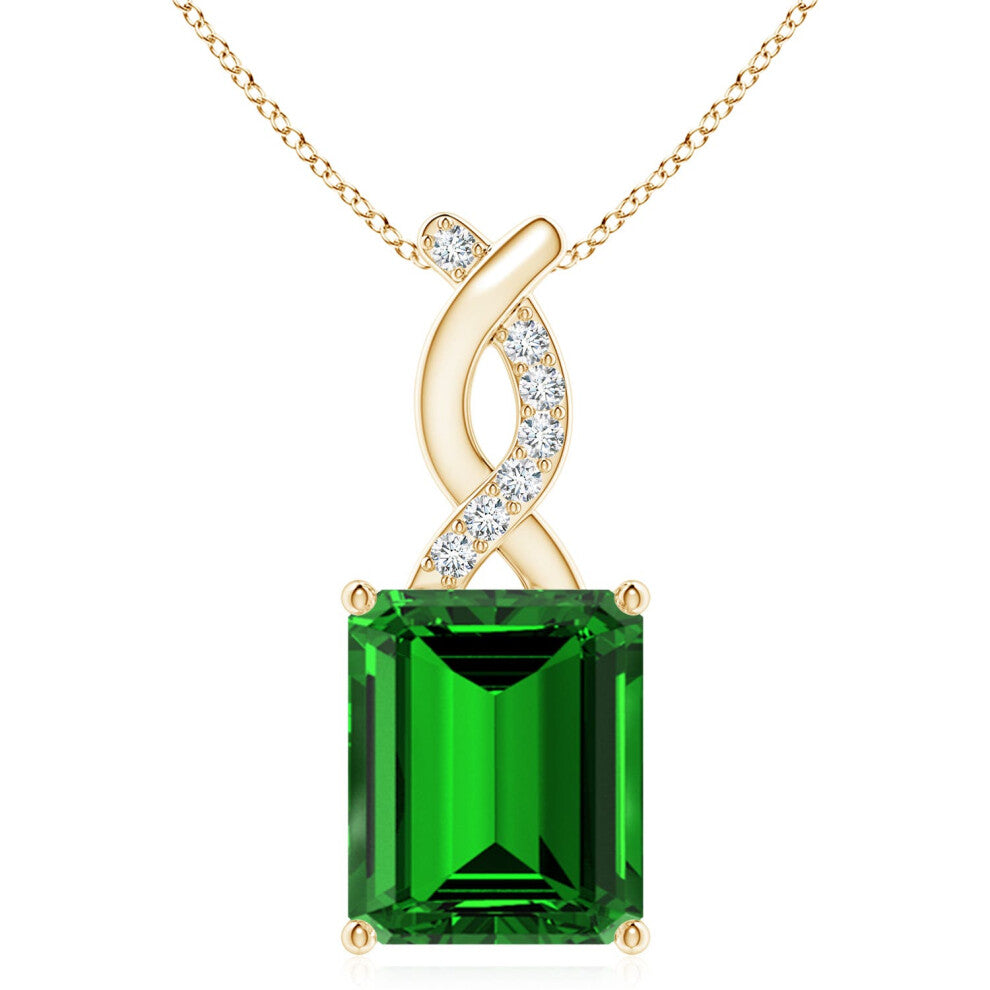 (9ct Yellow Gold, Size: 12x10mm) Lab-Grown Emerald Pendant with Lab Diamond Entwined Bale (|)