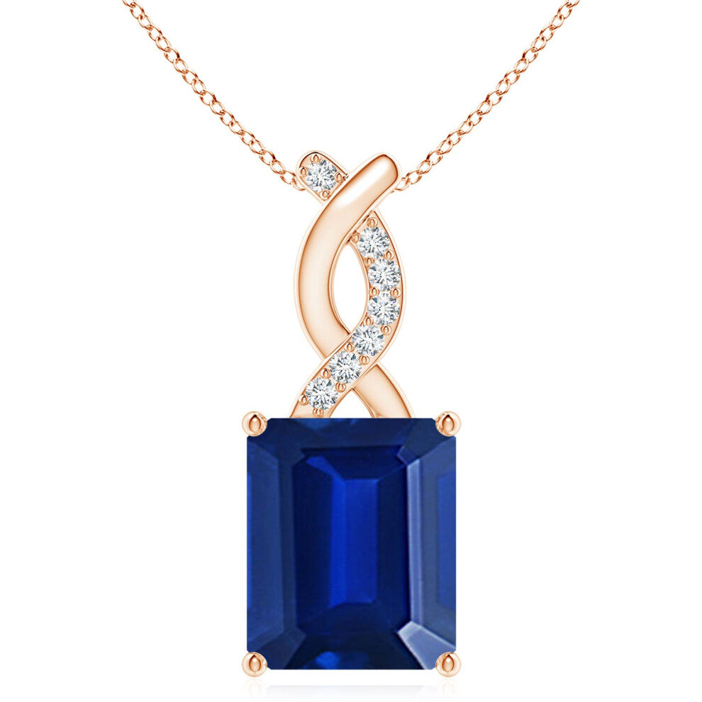 (14ct Rose Gold, Size: 12x10mm) Lab-Grown Sapphire Pendant with Lab Diamond Entwined Bale (|)