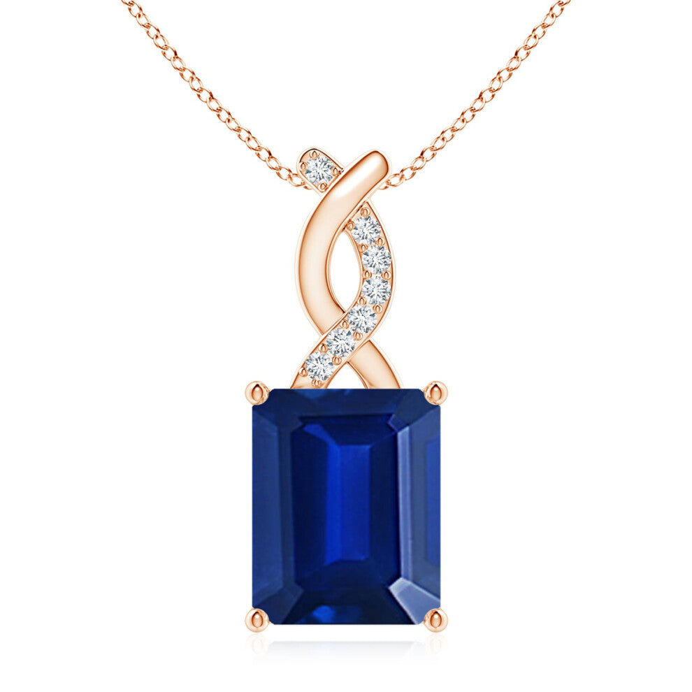 (9ct Rose Gold, Size: 10x8mm) Lab-Grown Sapphire Pendant with Lab Diamond Entwined Bale (|)