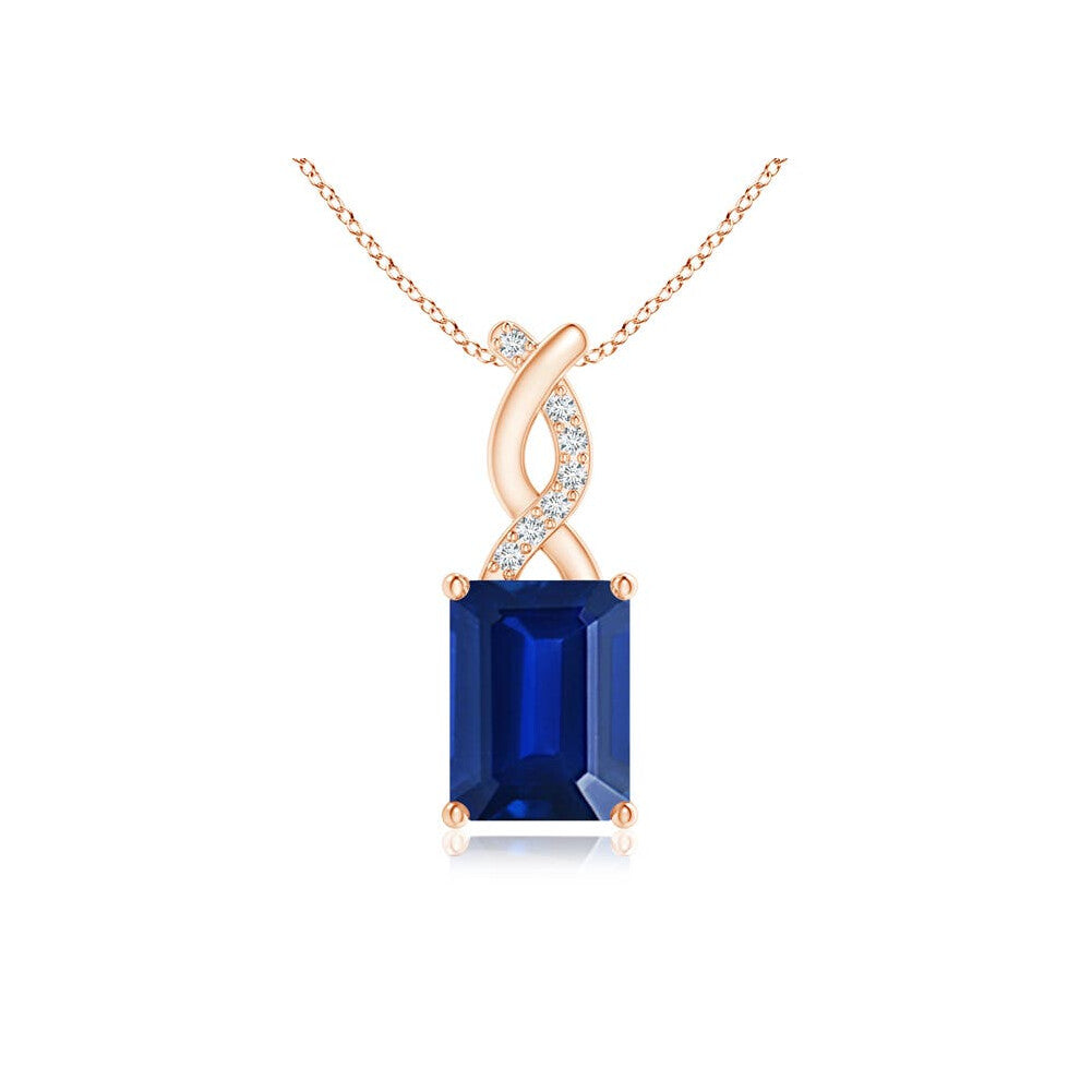 (9ct Rose Gold, Size: 8x6mm) Lab-Grown Sapphire Pendant with Lab Diamond Entwined Bale (|)