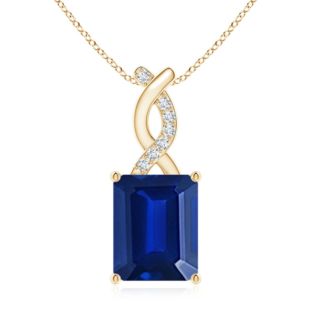 (14ct Yellow Gold, Size: 10x8mm) Lab-Grown Sapphire Pendant with Lab Diamond Entwined Bale (|)