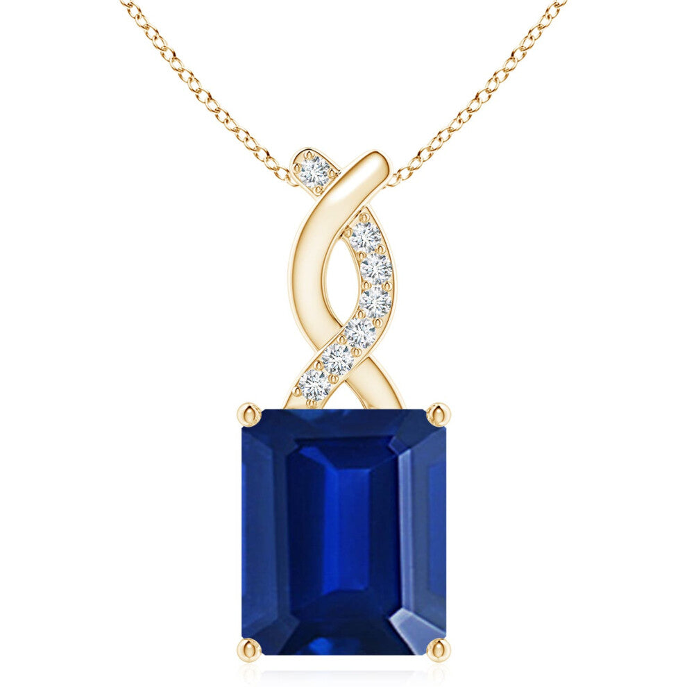 (14ct Yellow Gold, Size: 12x10mm) Lab-Grown Sapphire Pendant with Lab Diamond Entwined Bale (|)
