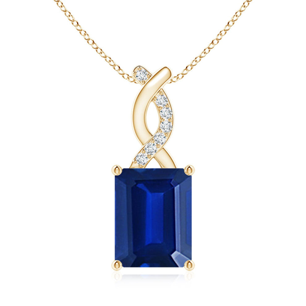 (14ct Yellow Gold, Size: 9x7mm) Lab-Grown Sapphire Pendant with Lab Diamond Entwined Bale (|)
