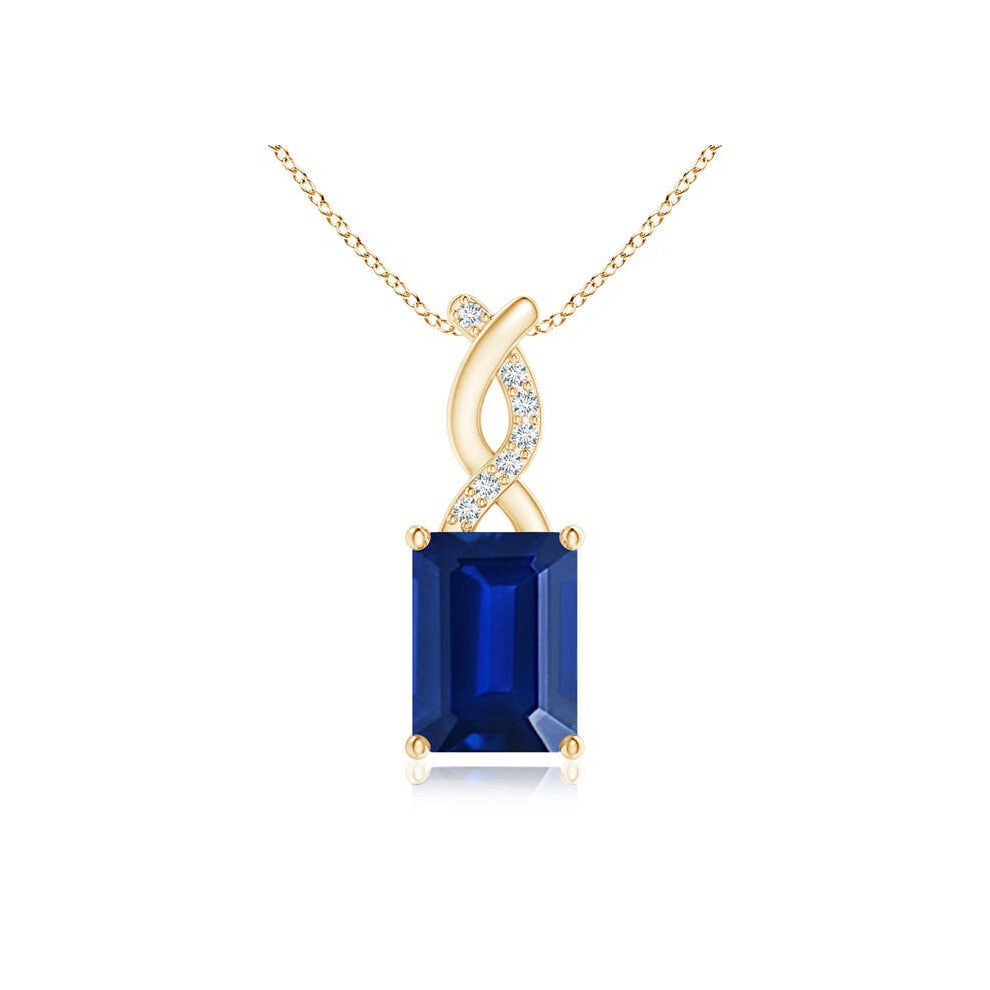 (9ct Yellow Gold, Size: 8x6mm) Lab-Grown Sapphire Pendant with Lab Diamond Entwined Bale (|)