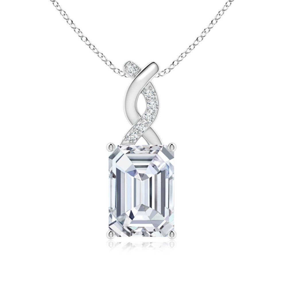 (9ct White Gold, Size: 7x5mm) Lab-Grown Diamond Pendant with Entwined Bale (Colour: F-G | Clarity: VS)
