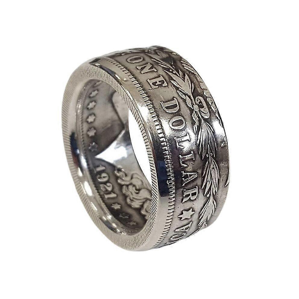 (9, One size) Morgan Silver Dollar Coin Ring  Heads  Silver Plated Handmade Women Men Vintage Punk Personality Coin Rings Fashion Jewelry