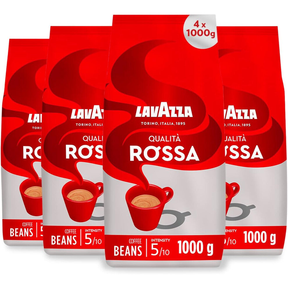 Lavazza, Qualità Rossa, Coffee Beans, 4 Packets of 1 kg  Arabica and Robusta,