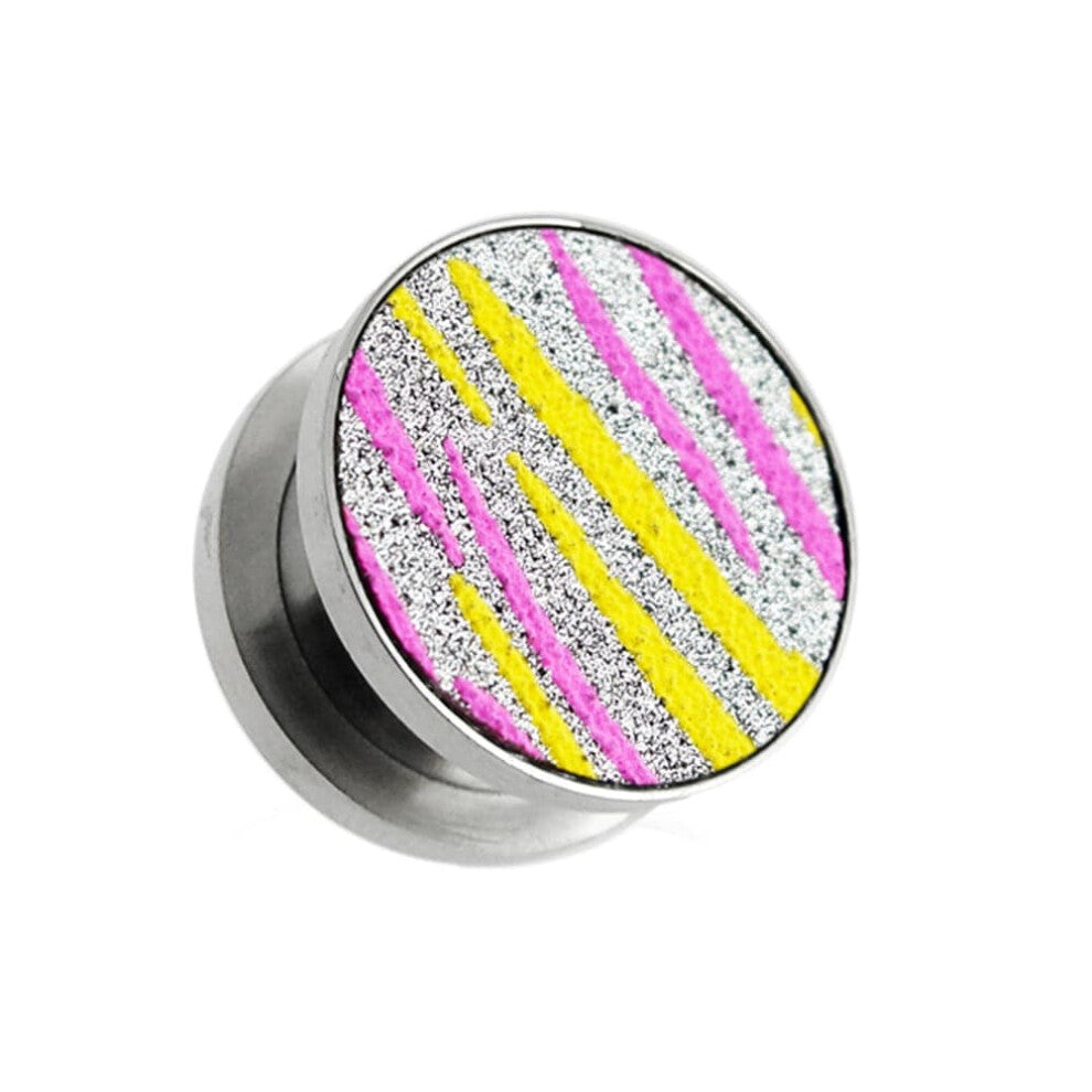 (10mm) Yellow and Pink Stripes on Glitter Flesh Tunnels