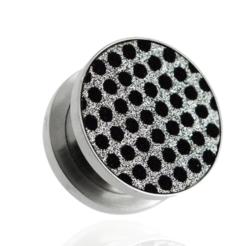 (20mm) Black Polka Dots on Glitter Flesh Tunnels