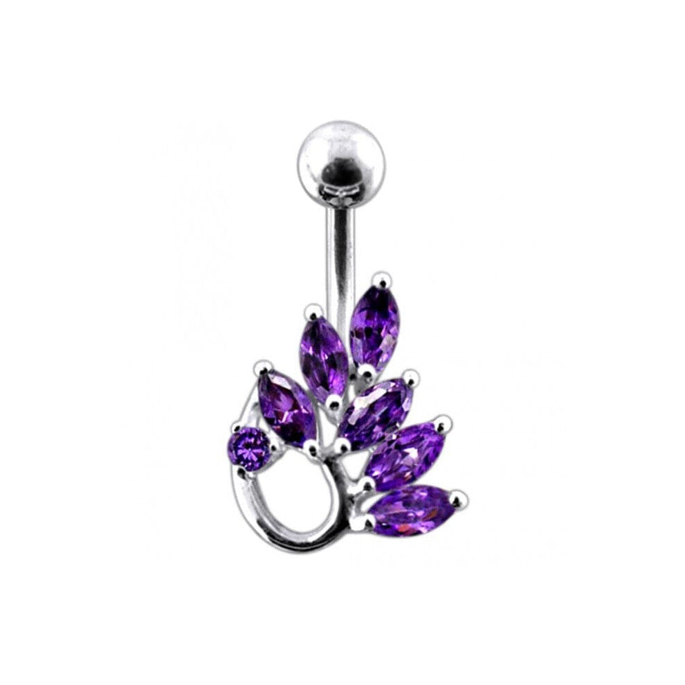 (Rose Gold, Pink) Jewelled Grapewine Leaf Non-Moving Belly Ring