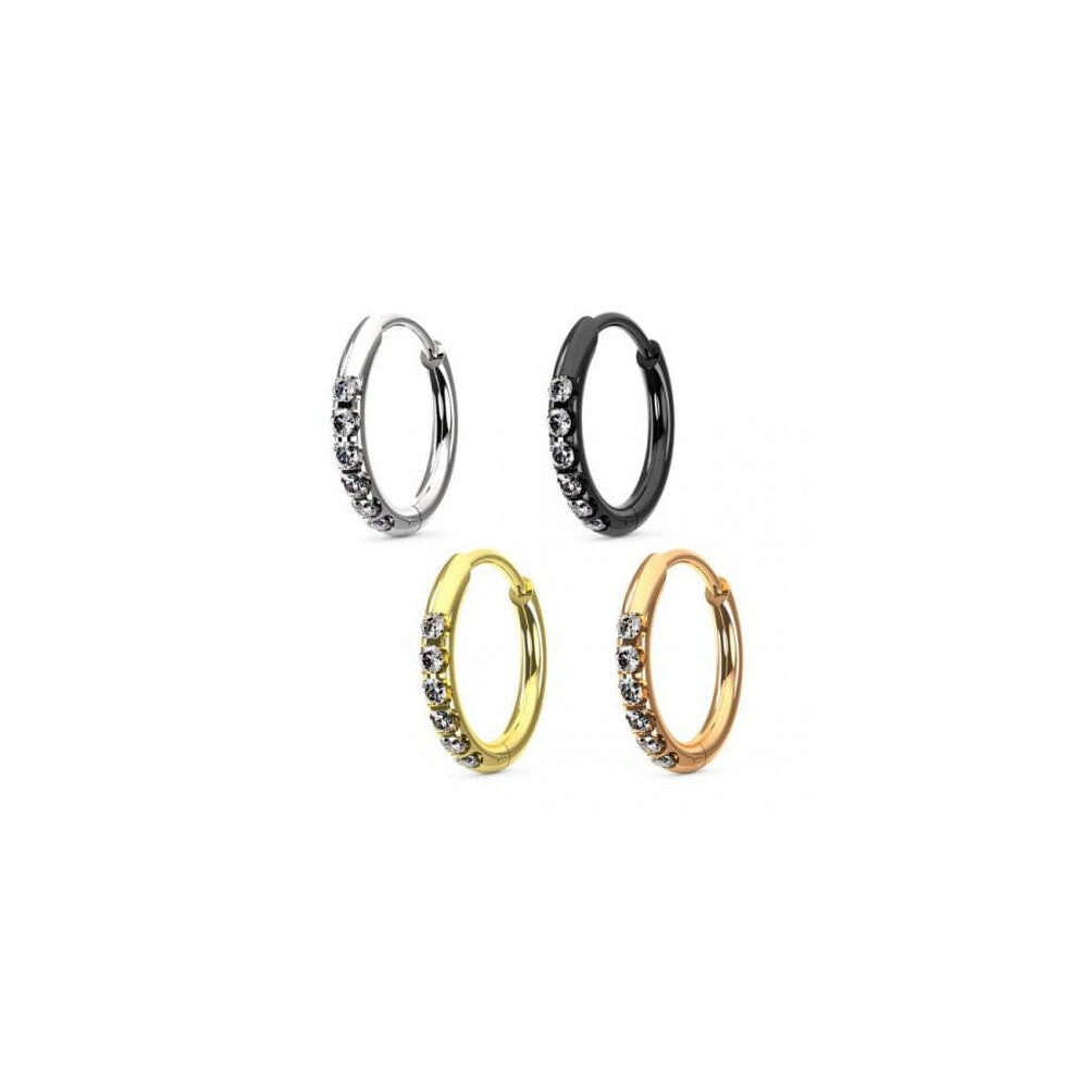 (Black, 8mm) Double Colour Surgical Steel Hinged Sleeper Earrings Hoops