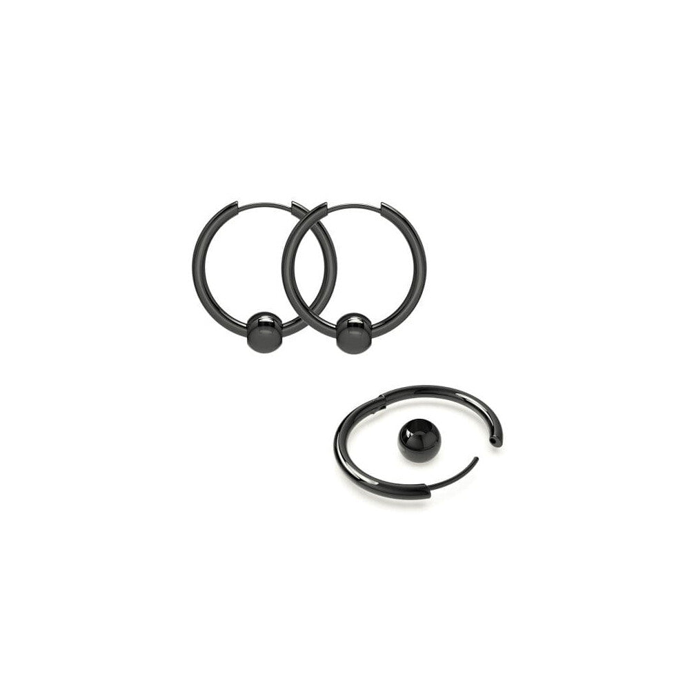 (Black, 12mm) Surgical Steel Hinged Sleeper Earrings Hoops with Bead Ball