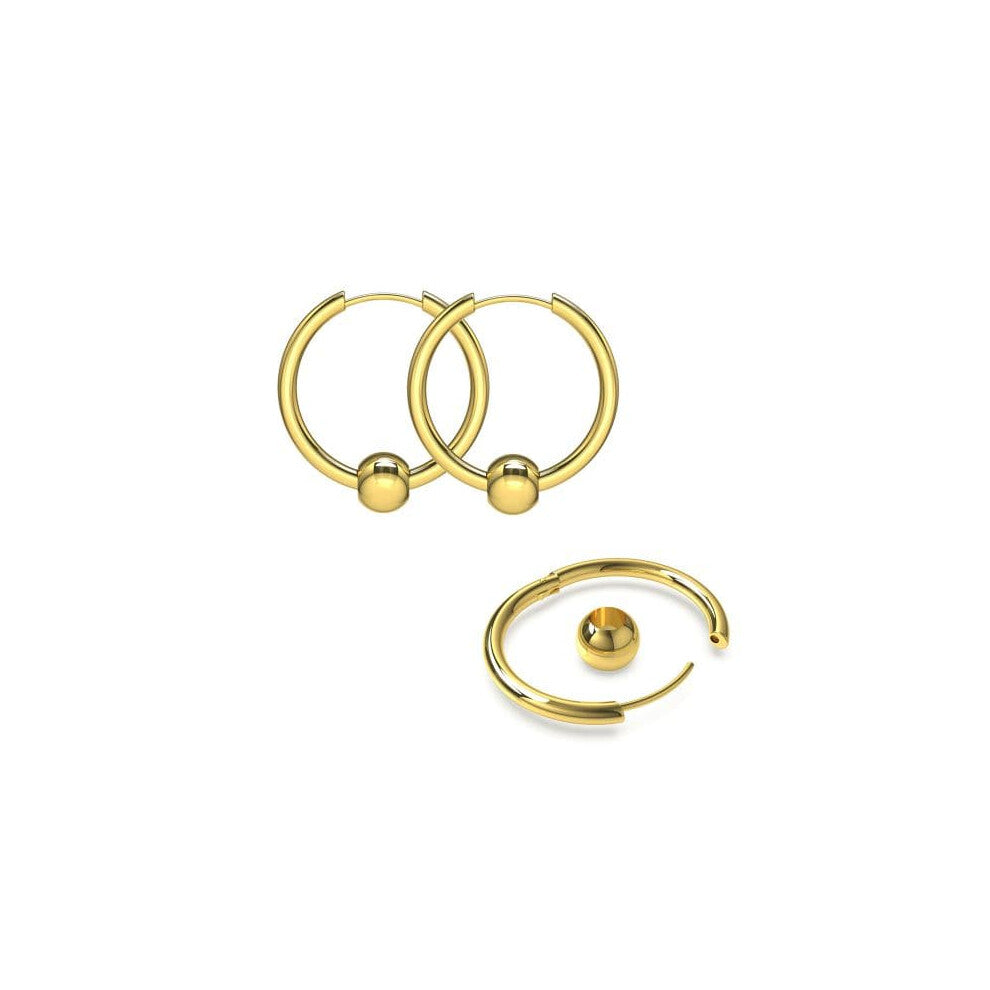 (Gold, 12mm) Surgical Steel Hinged Sleeper Earrings Hoops with Bead Ball