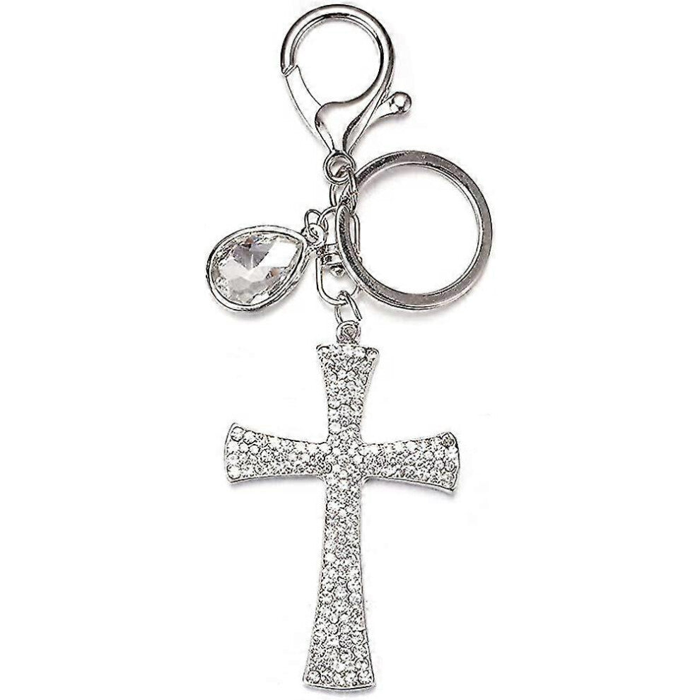 Bling Rhinestone Cross Keychain Heart Glitter Braided Lanyard Keychain For Women