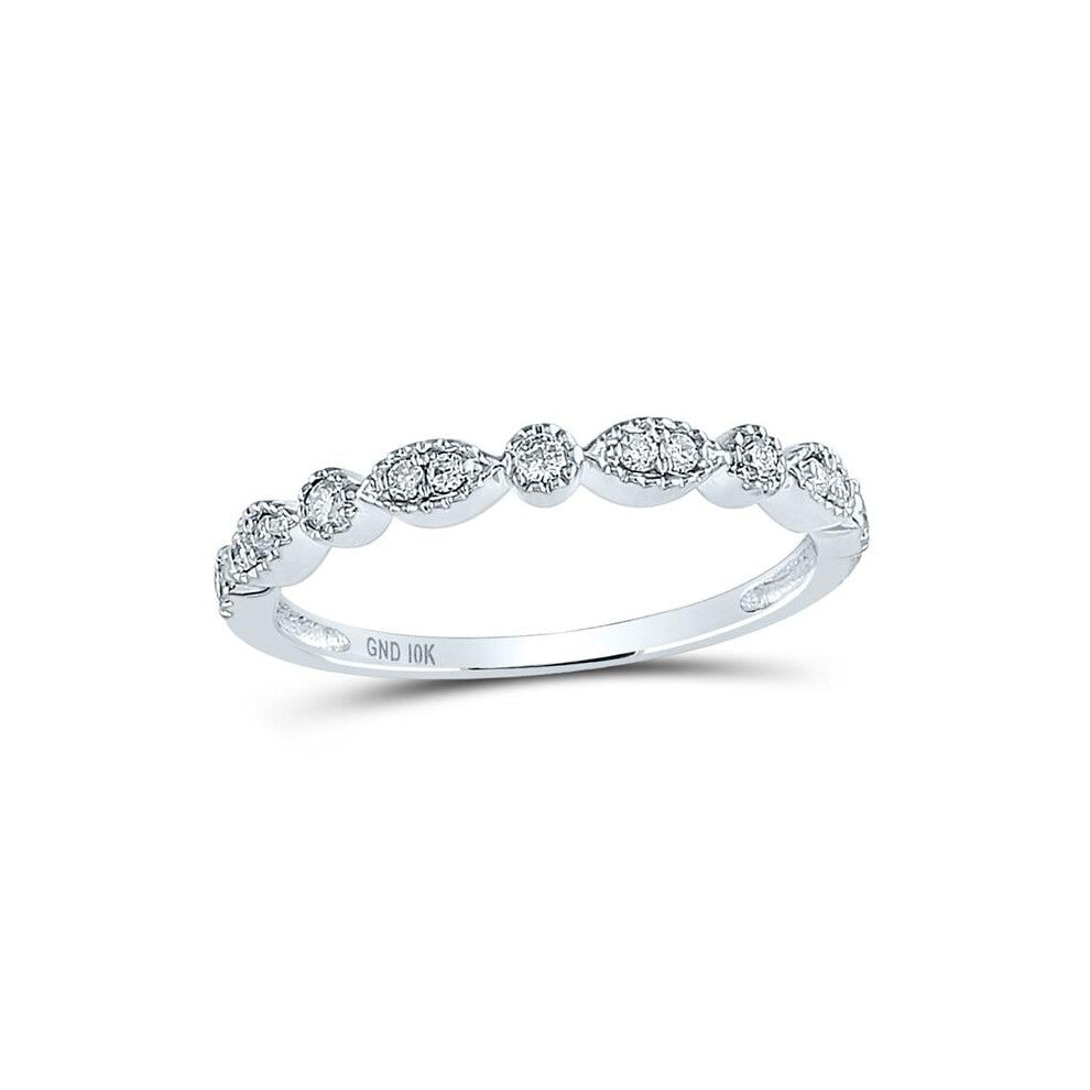 GND 113303 0.16 CTW 10KT White Gold Womens Round Diamond Milgrain Stackable Band Ring, Size 7